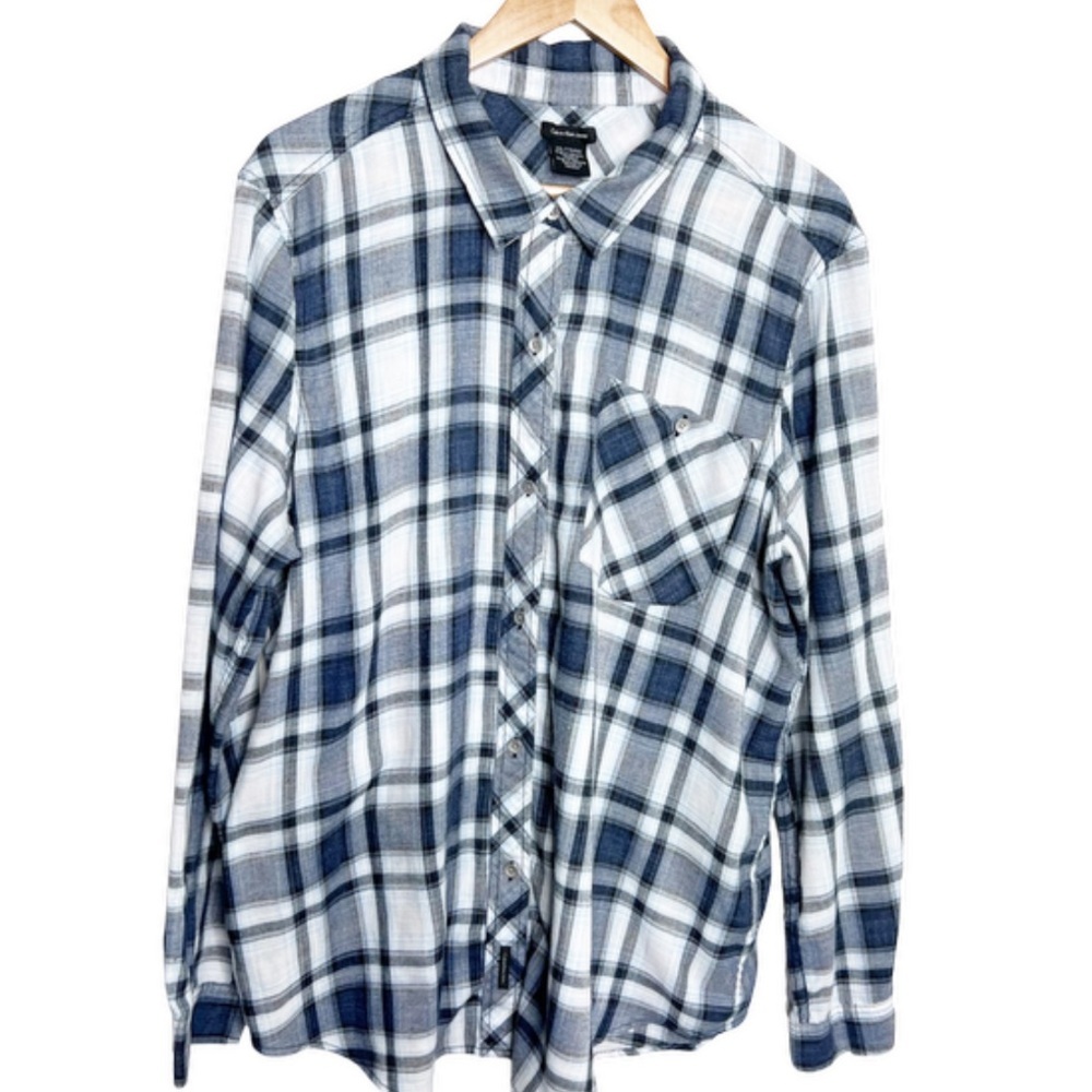 Calvin Klein Jeans‎ Womens Plaid Long Sleeve Button Up Shirt Blue White Gr XXL